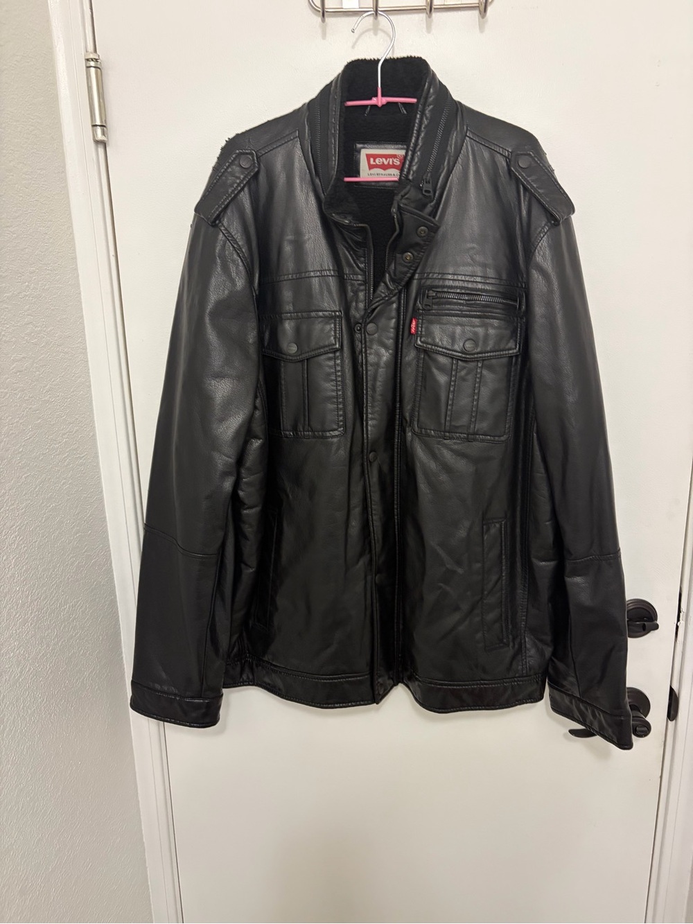 Levi's Black Faux Leather Military-Style Field Jacket